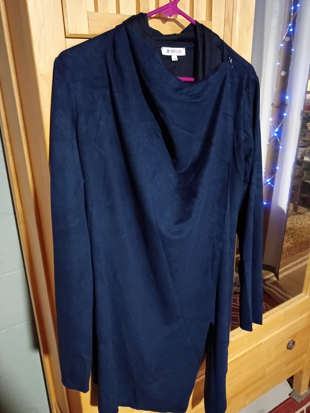 JustFab Navy Asymmetric Cross Close Cape